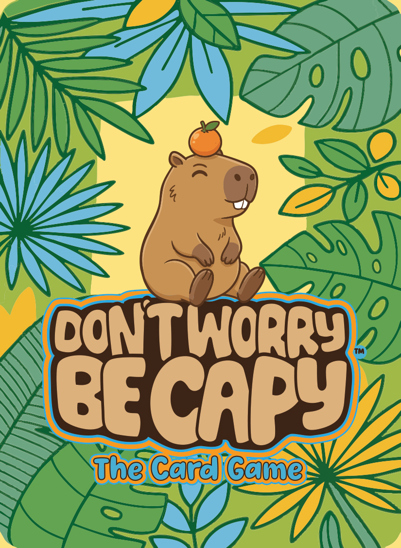 Don't Worry, Be Capy game box with tropical leaf artwork